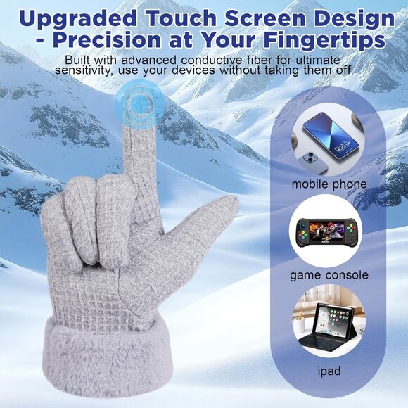 Women's Grey Winter Warm Touchscreen Windproof Girls Winter Using Gifts Gloves - Picture 3 of 7